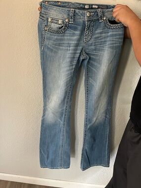 Miss Me Light Blue Boot Cut Jeans with Embroidered Pockets